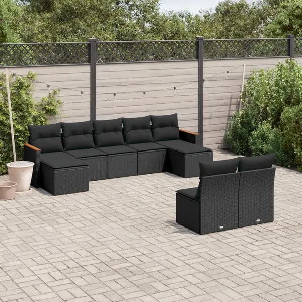 Gossi set mobilier de gradina cu perne, 9 piese, negru, poliratan