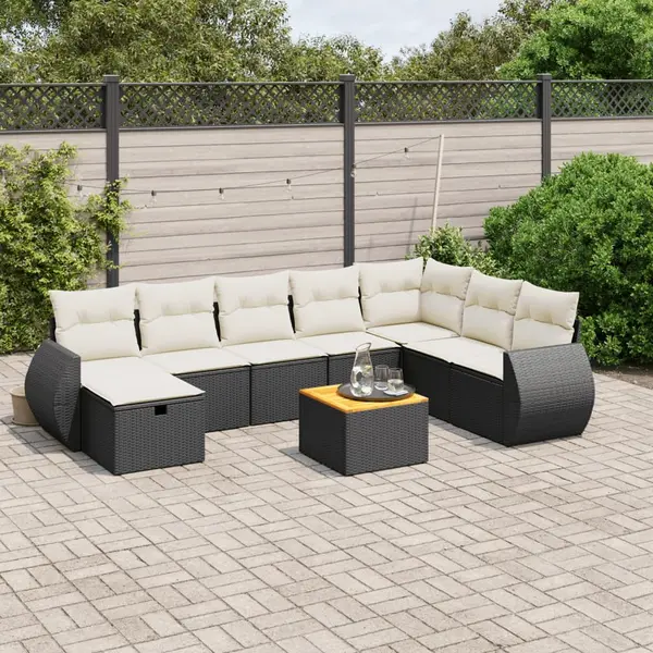 Gossi set mobilier de gradina cu perne, 9 piese, negru, poliratan