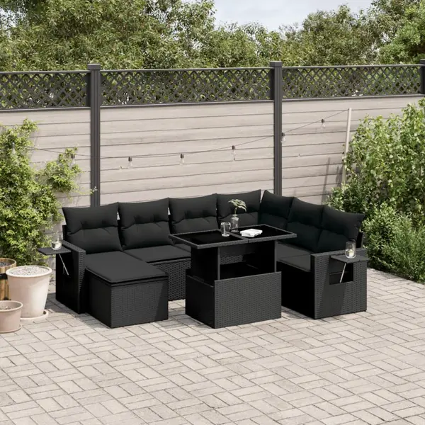 Gossi set mobilier de gradina cu perne, 9 piese, negru, poliratan