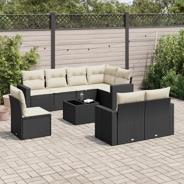 Gossi set mobilier de gradina cu perne, 9 piese, negru, poliratan
