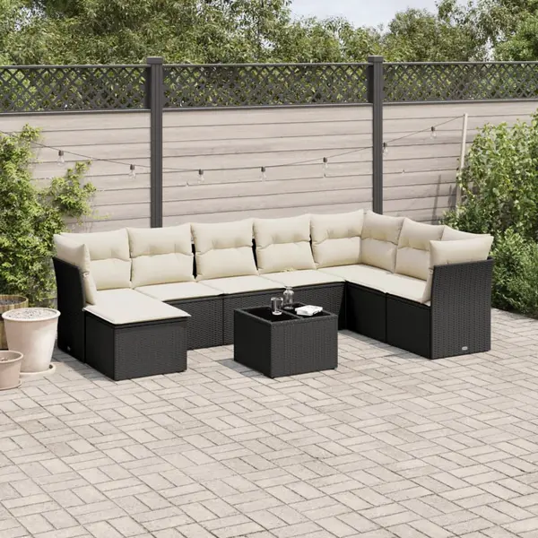 Gossi set mobilier de gradina cu perne, 9 piese, negru, poliratan
