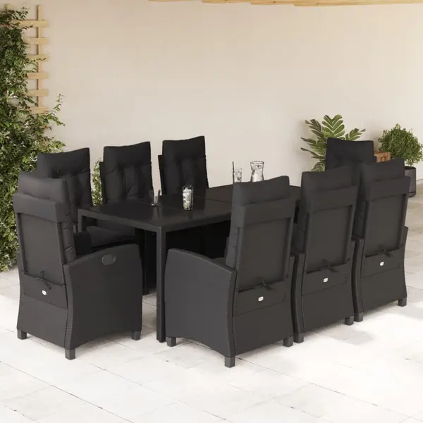Gossi set mobilier de gradina cu perne, 9 piese, negru, poliratan