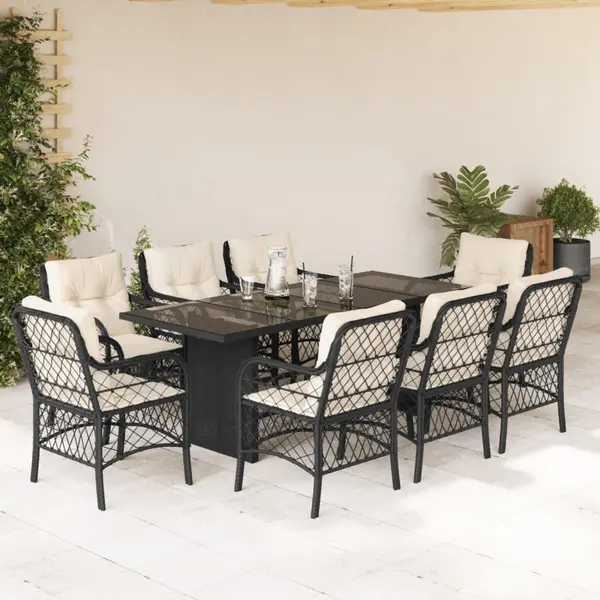 Gossi set mobilier de gradina cu perne, 9 piese, negru, poliratan