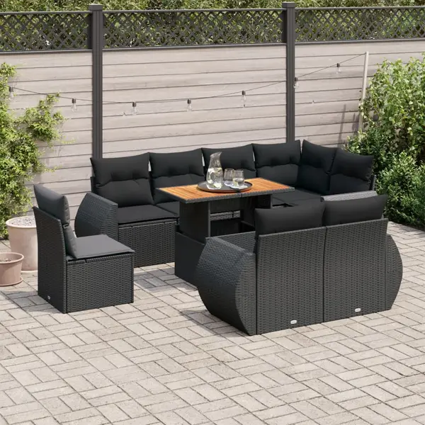 Gossi set mobilier de gradina cu perne, 9 piese, negru, poliratan