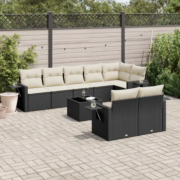 Gossi set mobilier de gradina cu perne, 9 piese, negru, poliratan