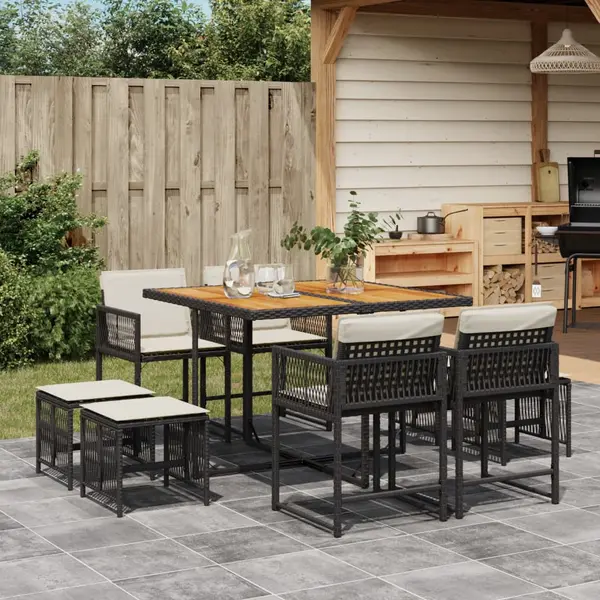 Gossi set mobilier de gradina cu perne, 9 piese, negru, poliratan
