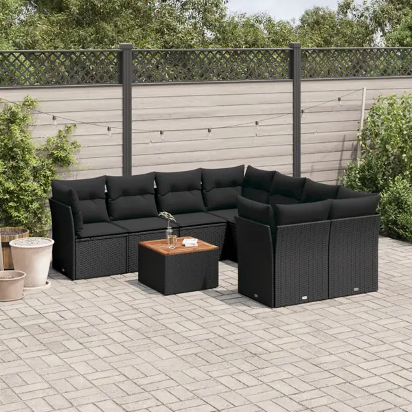 Gossi set mobilier de gradina cu perne, 9 piese, negru, poliratan