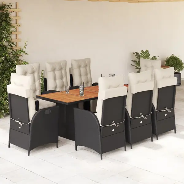 Gossi set mobilier de gradina cu perne, 9 piese, negru, poliratan