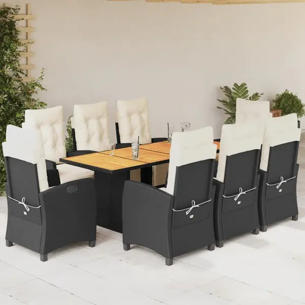 Gossi set mobilier de gradina cu perne, 9 piese, negru, poliratan