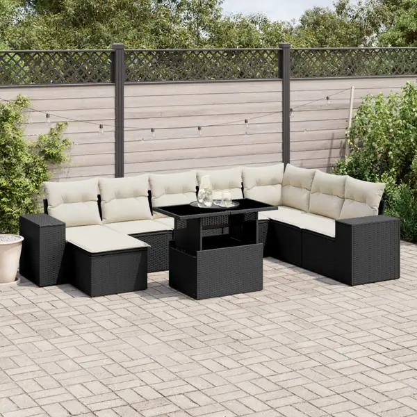 Gossi set mobilier de gradina cu perne, 9 piese, negru, poliratan