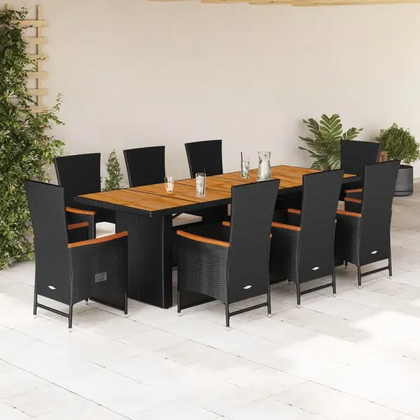 Gossi set mobilier de gradina cu perne, 9 piese, negru, poliratan