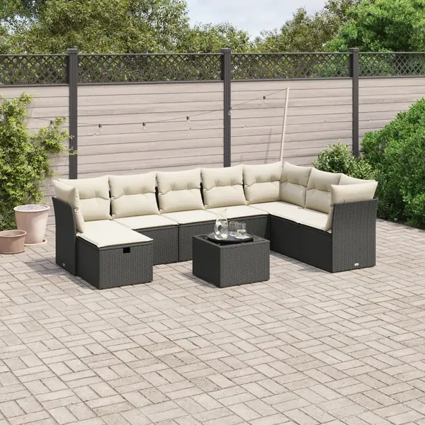 Gossi set mobilier de gradina cu perne, 9 piese, negru, poliratan