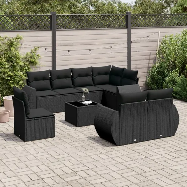 Gossi set mobilier de gradina cu perne, 9 piese, negru, poliratan