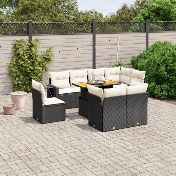 Gossi set mobilier de gradina cu perne, 9 piese, negru, poliratan