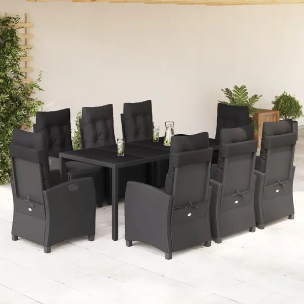 Gossi set mobilier de gradina cu perne, 9 piese, negru, poliratan