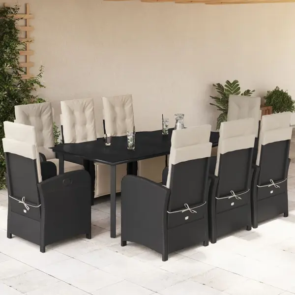 Gossi set mobilier de gradina cu perne, 9 piese, negru, poliratan