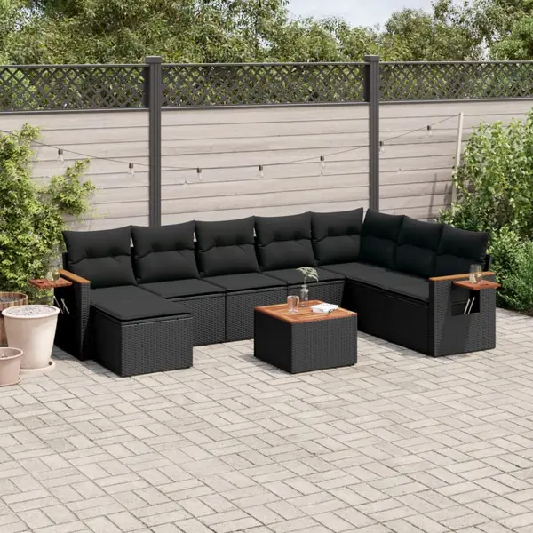 Gossi set mobilier de gradina cu perne, 9 piese, negru, poliratan