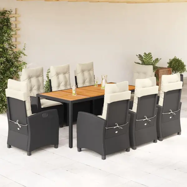 Gossi set mobilier de gradina cu perne, 9 piese, negru, poliratan