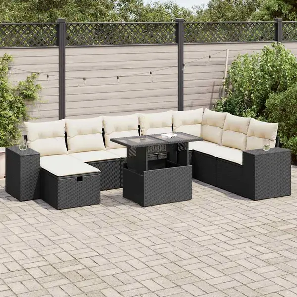 Gossi set mobilier de gradina cu perne, 9 piese, negru, poliratan