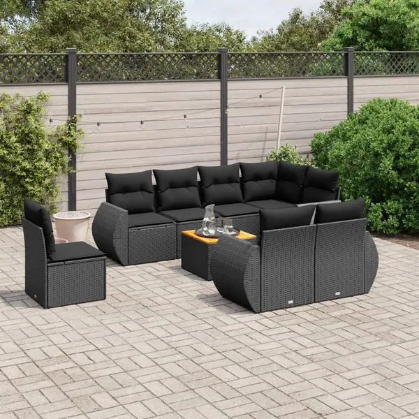 Gossi set mobilier de gradina cu perne, 9 piese, negru, poliratan