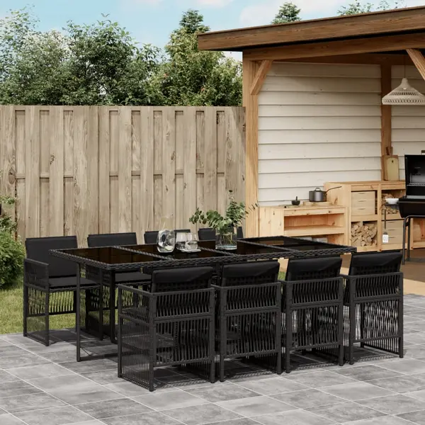 Gossi set mobilier de gradina cu perne, 9 piese, negru, poliratan