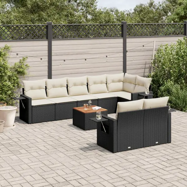 Gossi set mobilier de gradina cu perne, 9 piese, negru, poliratan