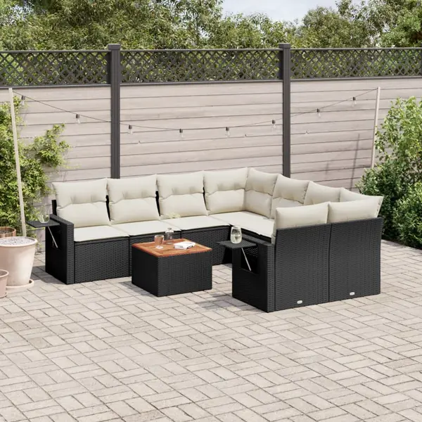 Gossi set mobilier de gradina cu perne, 9 piese, negru, poliratan