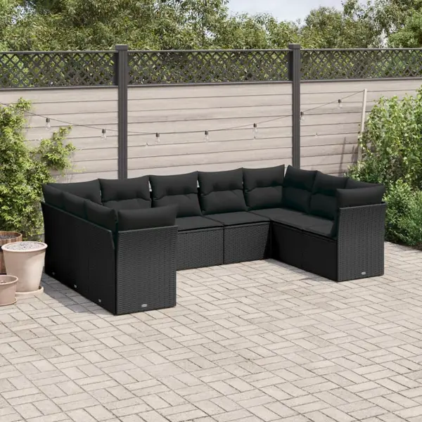 Gossi set mobilier de gradina cu perne, 9 piese, negru, poliratan