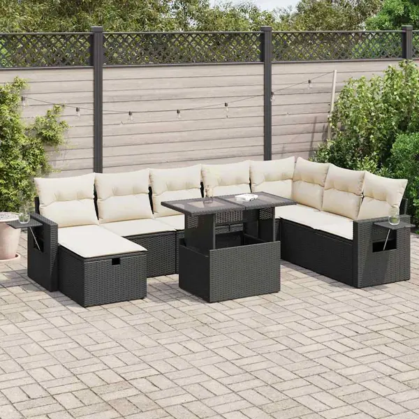 Gossi set mobilier de gradina cu perne, 9 piese, negru, poliratan