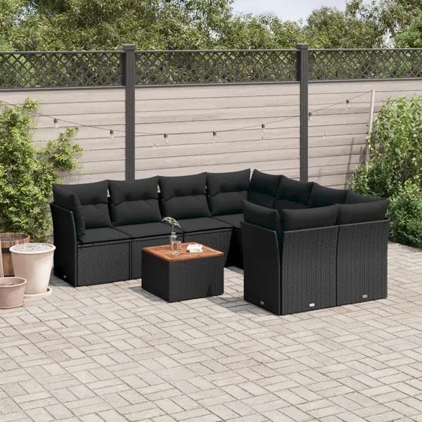 Gossi set mobilier de gradina cu perne, 9 piese, negru, poliratan