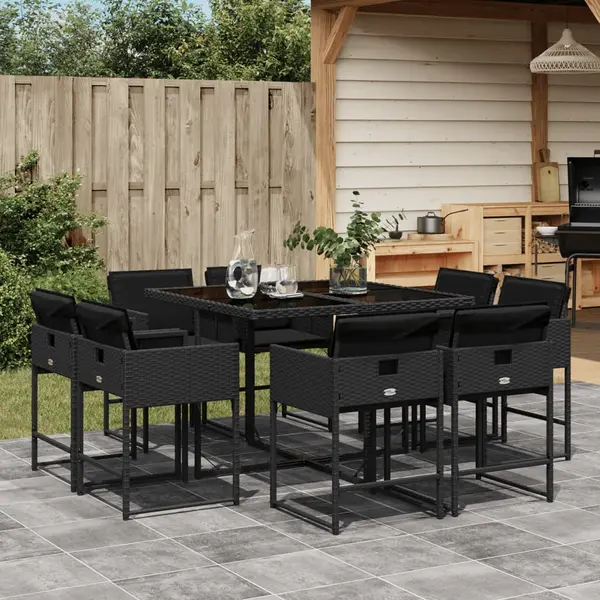 Gossi set mobilier de gradina cu perne, 9 piese, negru, poliratan