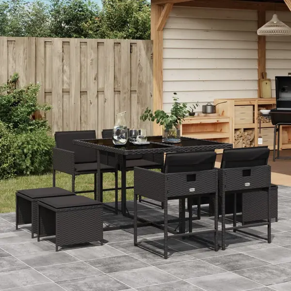 Gossi set mobilier de gradina cu perne, 9 piese, negru, poliratan