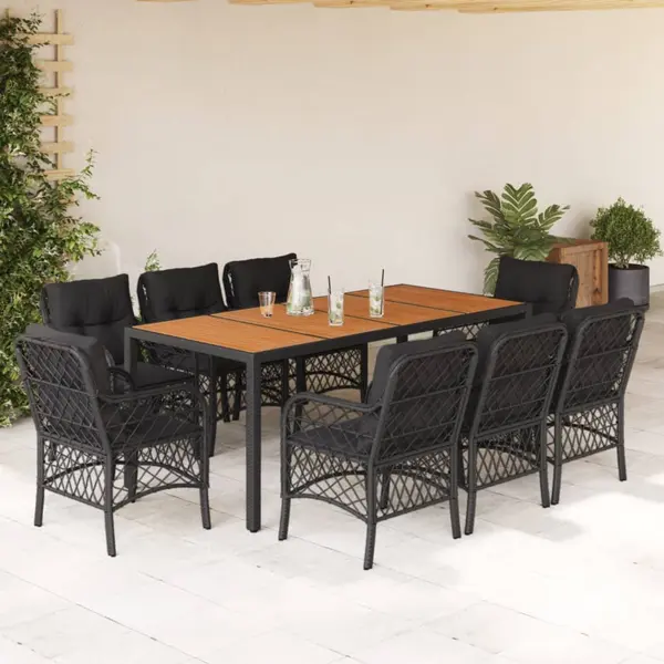 Gossi set mobilier de gradina cu perne, 9 piese, negru, poliratan