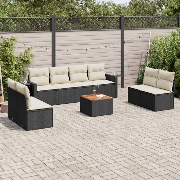 Gossi set mobilier de gradina cu perne, 9 piese, negru, poliratan