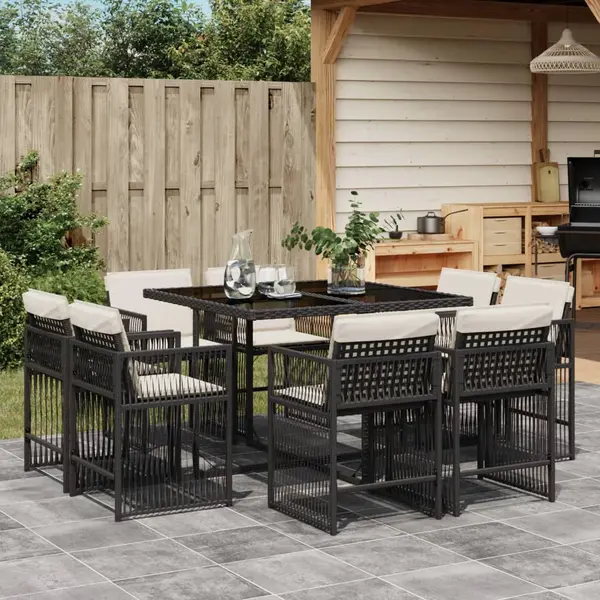Gossi set mobilier de gradina cu perne, 9 piese, negru, poliratan