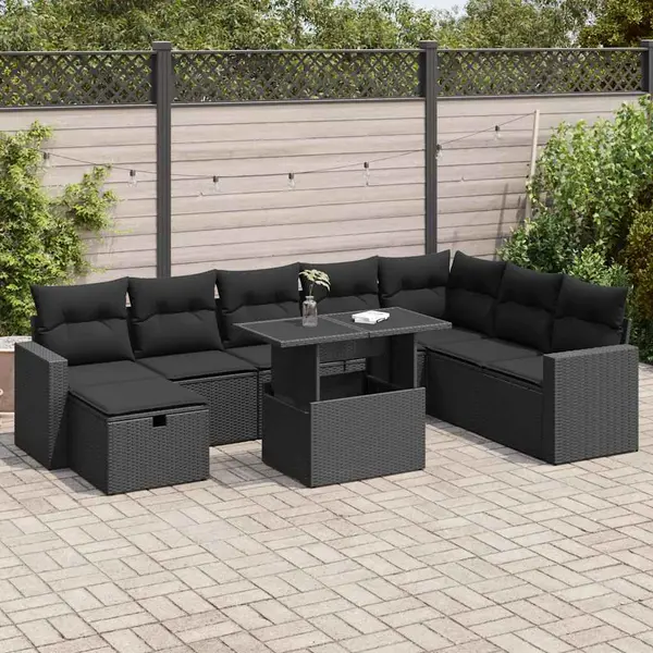Gossi set mobilier de gradina cu perne, 9 piese, negru, poliratan