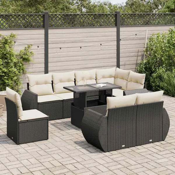 Gossi set mobilier de gradina cu perne, 9 piese, negru, poliratan