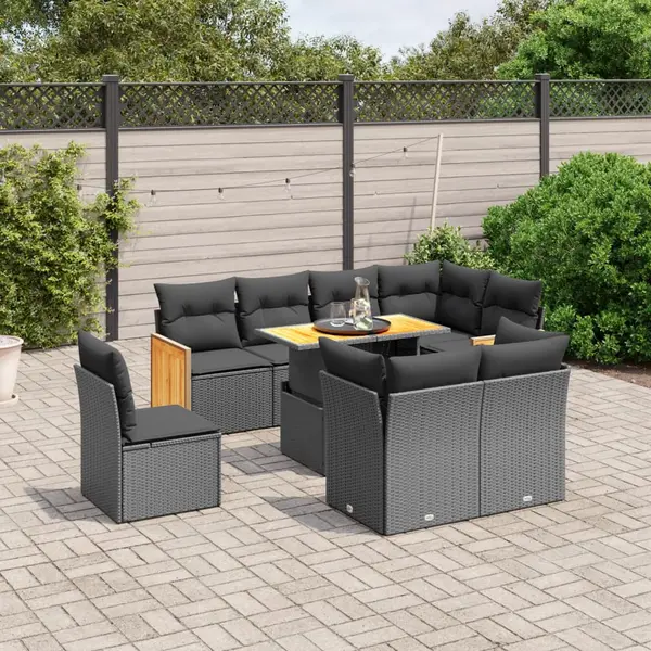Gossi set mobilier de gradina cu perne, 9 piese, negru, poliratan