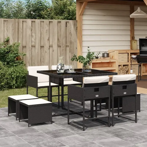 Gossi set mobilier de gradina cu perne, 9 piese, negru, poliratan