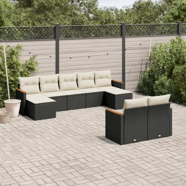 Gossi set mobilier de gradina cu perne, 9 piese, negru, poliratan