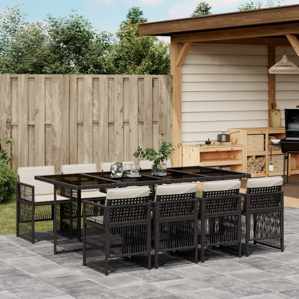 Gossi set mobilier de gradina cu perne, 9 piese, negru, poliratan