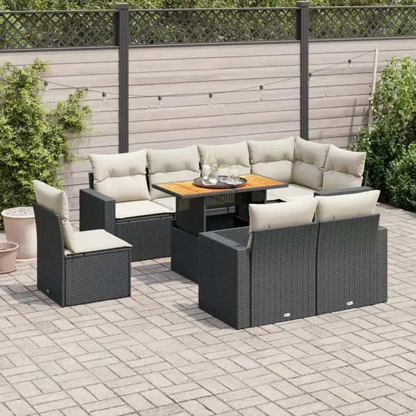 Gossi set mobilier de gradina cu perne, 9 piese, negru, poliratan