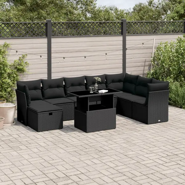 Gossi set mobilier de gradina cu perne, 9 piese, negru, poliratan