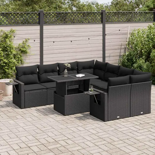 Gossi set mobilier de gradina cu perne, 9 piese, negru, poliratan