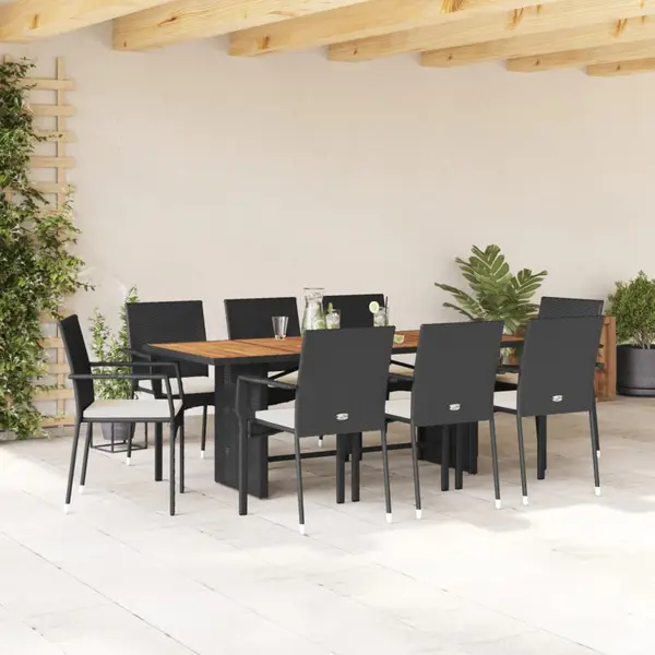 Gossi set mobilier de gradina cu perne, 9 piese, negru, poliratan