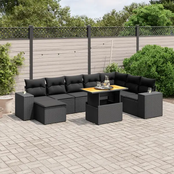 Gossi set mobilier de gradina cu perne, 9 piese, negru, poliratan