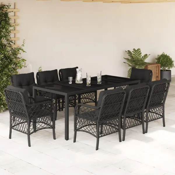 Gossi set mobilier de gradina cu perne, 9 piese, negru, poliratan