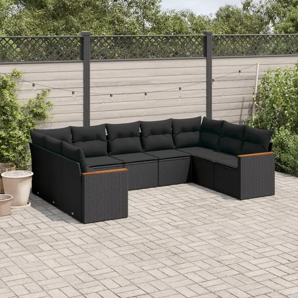 Gossi set mobilier de gradina cu perne, 9 piese, negru, poliratan