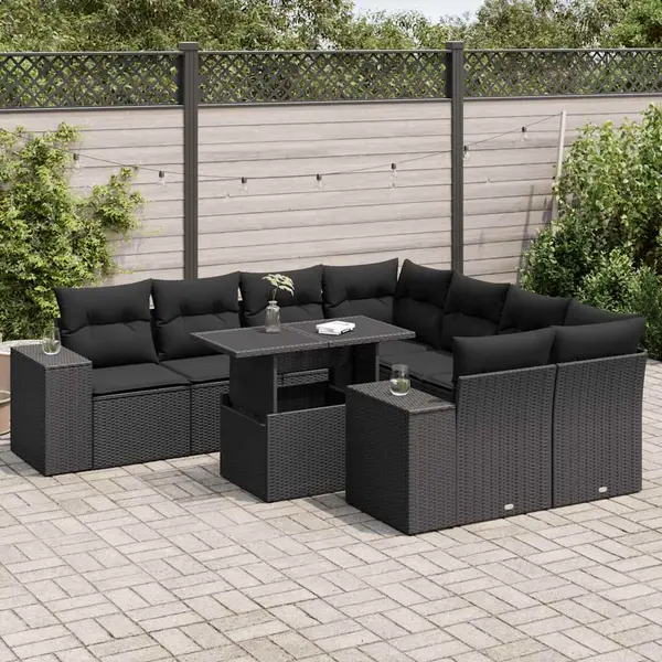 Gossi set mobilier de gradina cu perne, 9 piese, negru, poliratan
