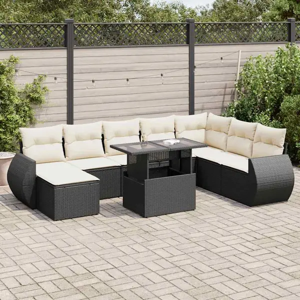 Gossi set mobilier de gradina cu perne, 9 piese, negru, poliratan